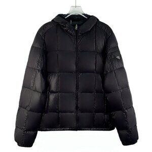 Prada Black Triangle Logo Hooded Zip-Up Down Jacket